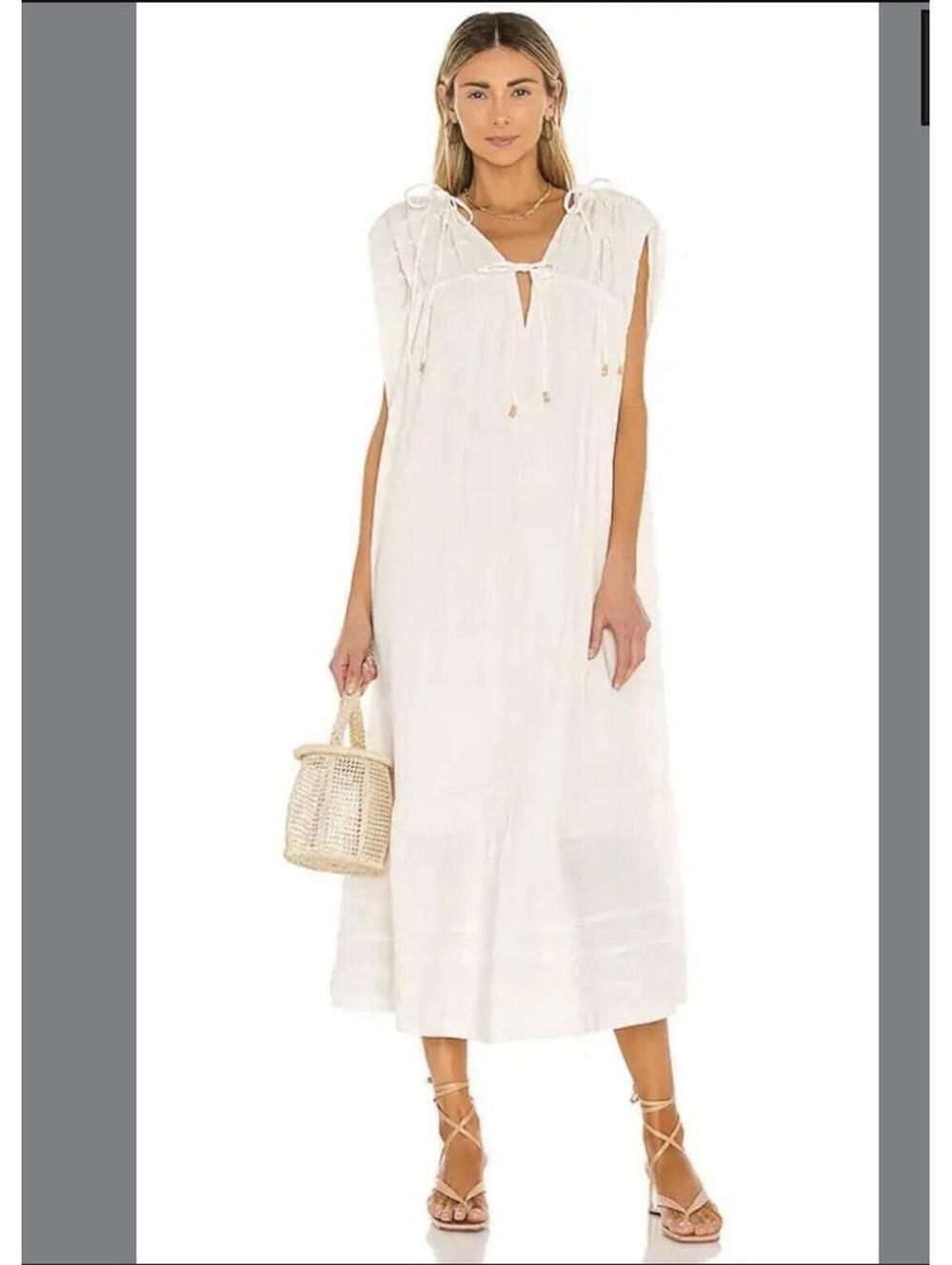 FREE PEOPLE In The Mood For This Midi Dress Ivory Gauze Resort Beach Coastal M